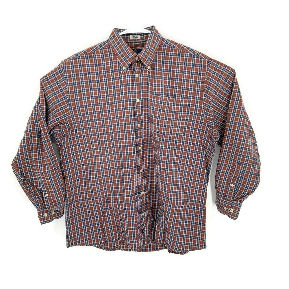 Burry Lane Button Front Blue/Brown Plaid L/S 100% Cotton Shirt Mens 16 x 34/35